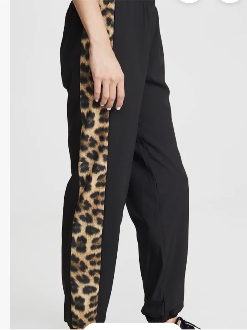 Terez Black Joggers with Leopard Side Stripe